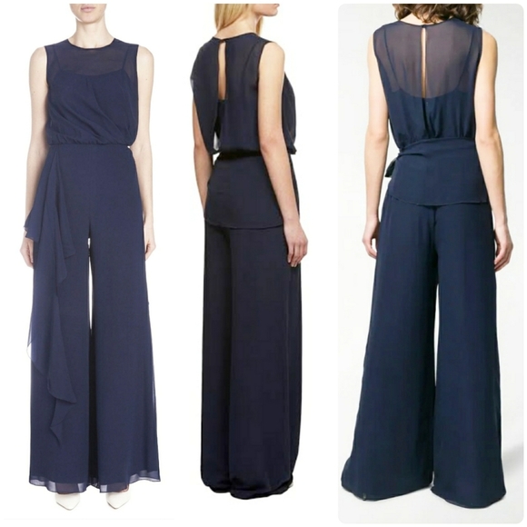 MaxMara Pants - Max Mara Jabot Draped Silk-chiffon Wide-leg Jumpsuit